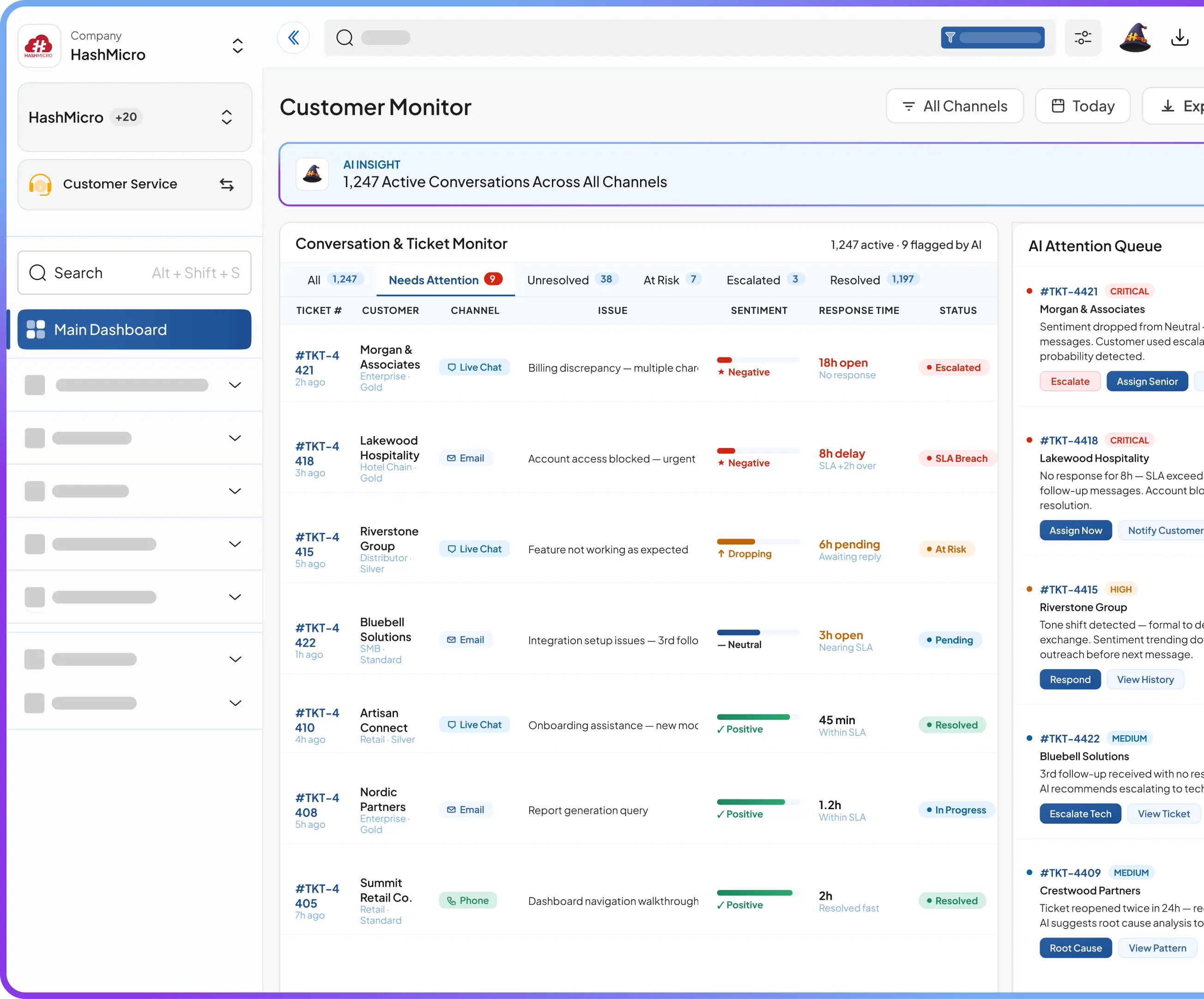 Customer support AI Coworker interface